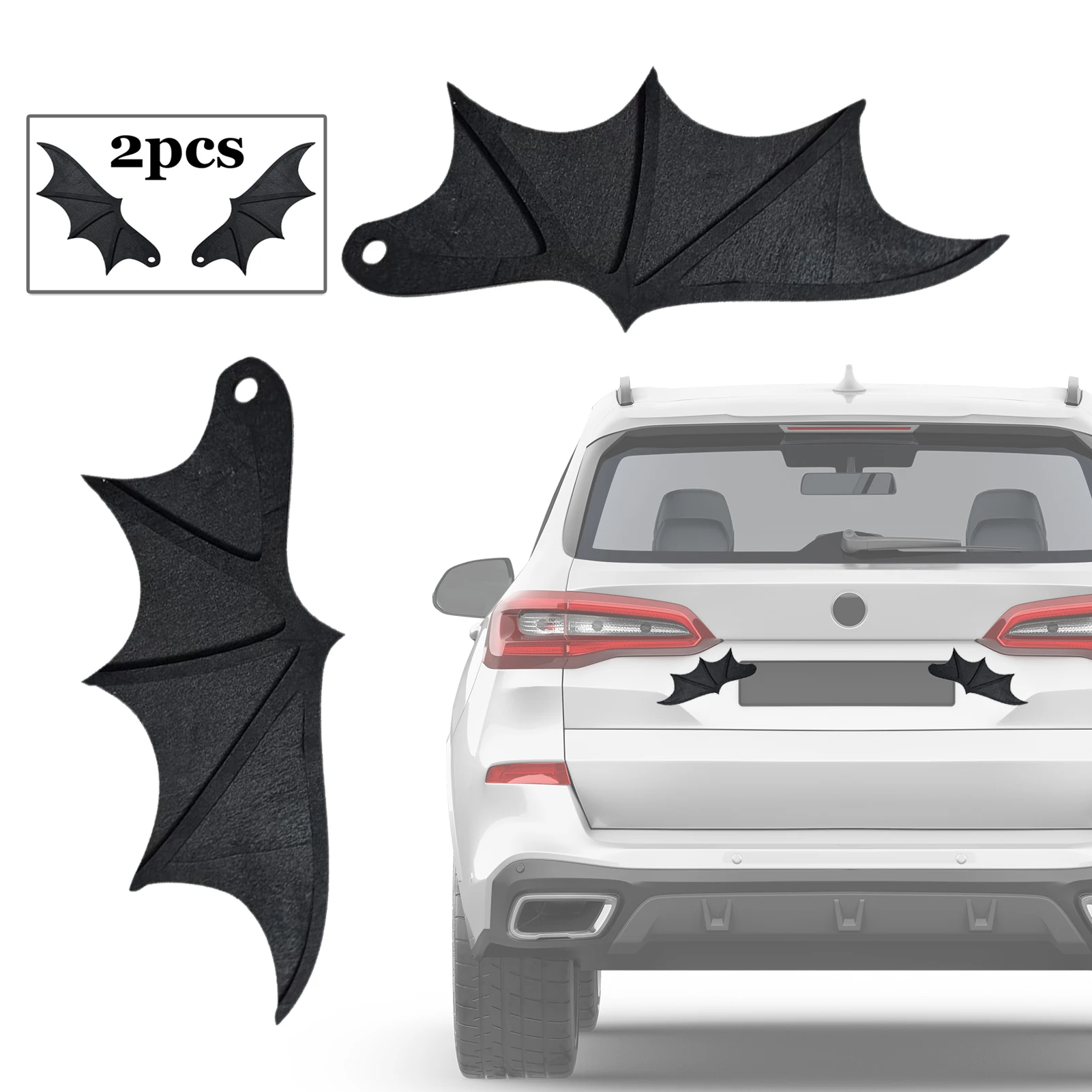 

License Plate Bat Wings 2PCS Halloween Car Bat Wings Decorations Rear View Black Bat Car Ornament Waterproof Black Spooky Bats