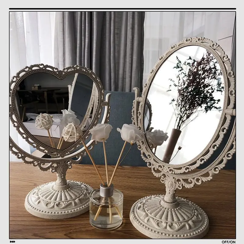 Oval Shaped Makeup Mirror Vintage European Style Makeup Mirror 360 Degree Rotating Swivel Desktop Makeup Mirror Home Decor Gift