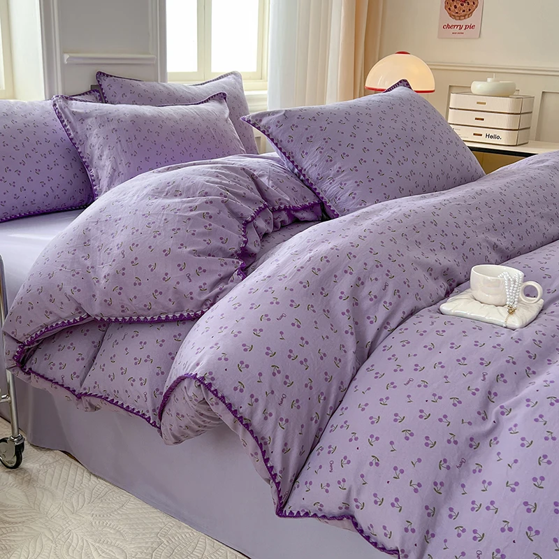 

French Style Cherry Bedding Set for Girls, Bed Sheet, Quilt Cover, Pillowcase, Bed Linens, Comforter Sets, Soft Cotton이불세트 이불커버세