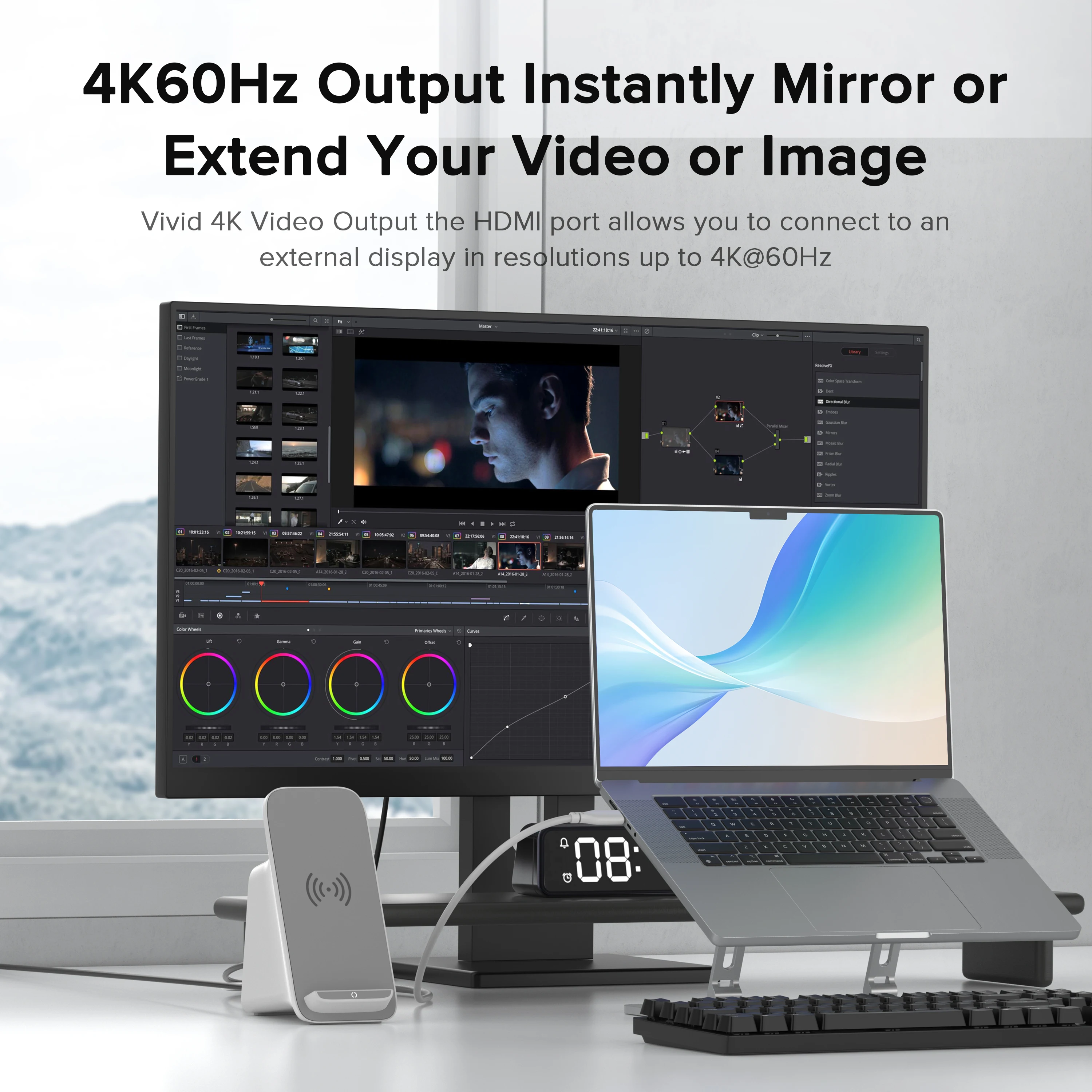 PULWTOP 8-IN-1 Laptop Docking Station, 10W Max Wireless Charging Pad, 4K@60Hz HDMI Display ,5 USB Ports PD100W RJ45, 36W DC