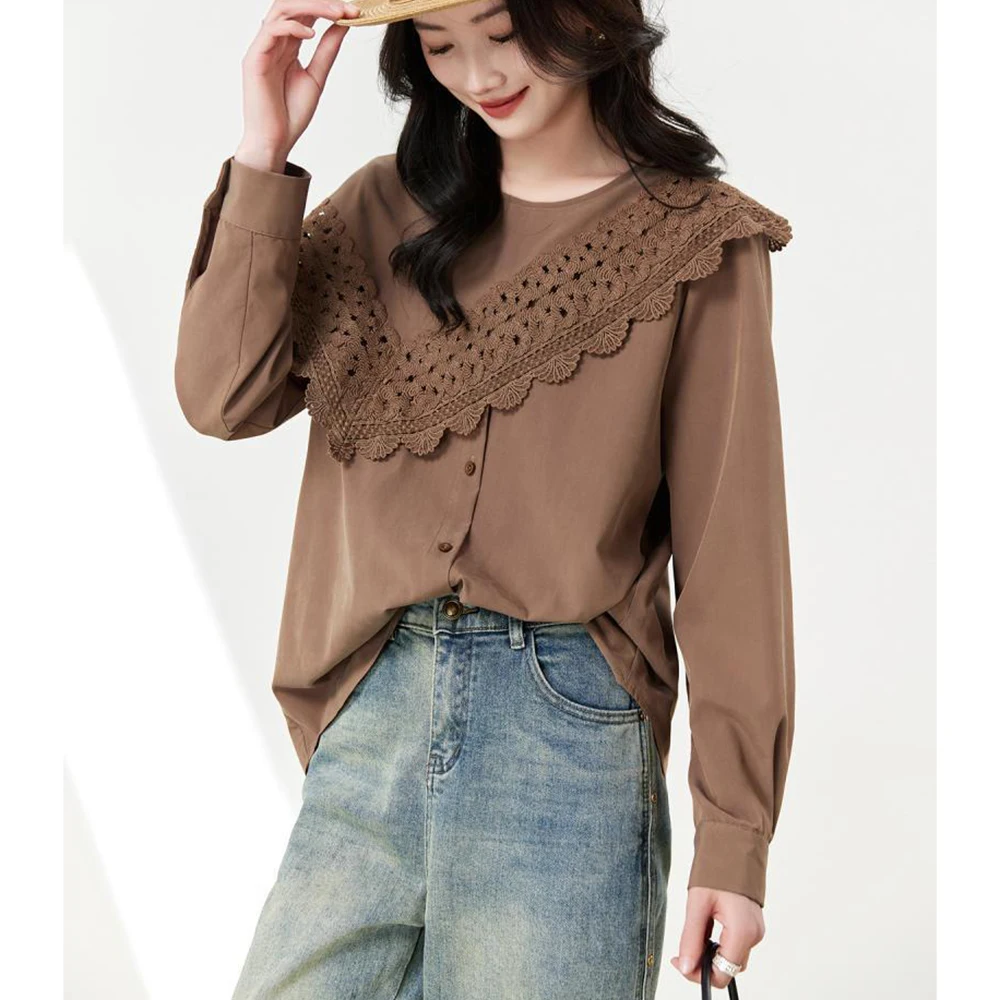 Spleißendes Hemd für Damen im Frühling und Herbst 2022, neues lockeres Design, Sinn für Mode, ausländischer Look, dünnes junges Langarm-Top