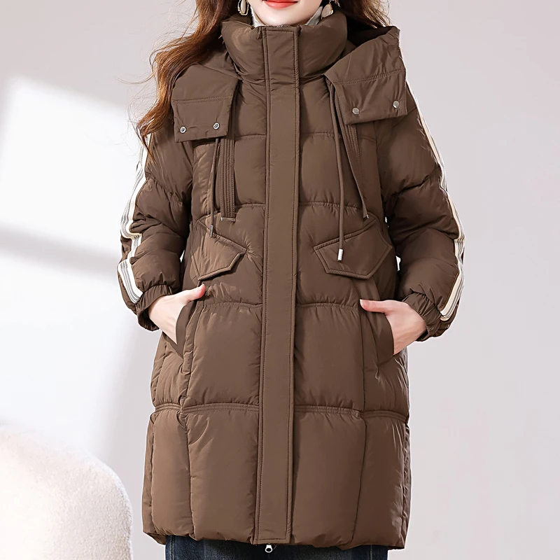 Abrigos largos de invierno para mujer, Parkas elegantes y gruesas y cálidas con capucha, prendas de vestir exteriores holgadas, chaquetas para mujer 2024