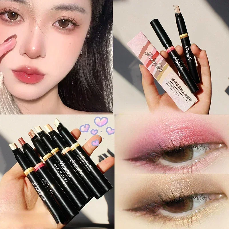 Sombra de ojos 2 en 1 de terciopelo con degradado de doble Color, maquillaje de ojos perezoso, sombra de ojos metálica brillante duradera profesional resistente al agua