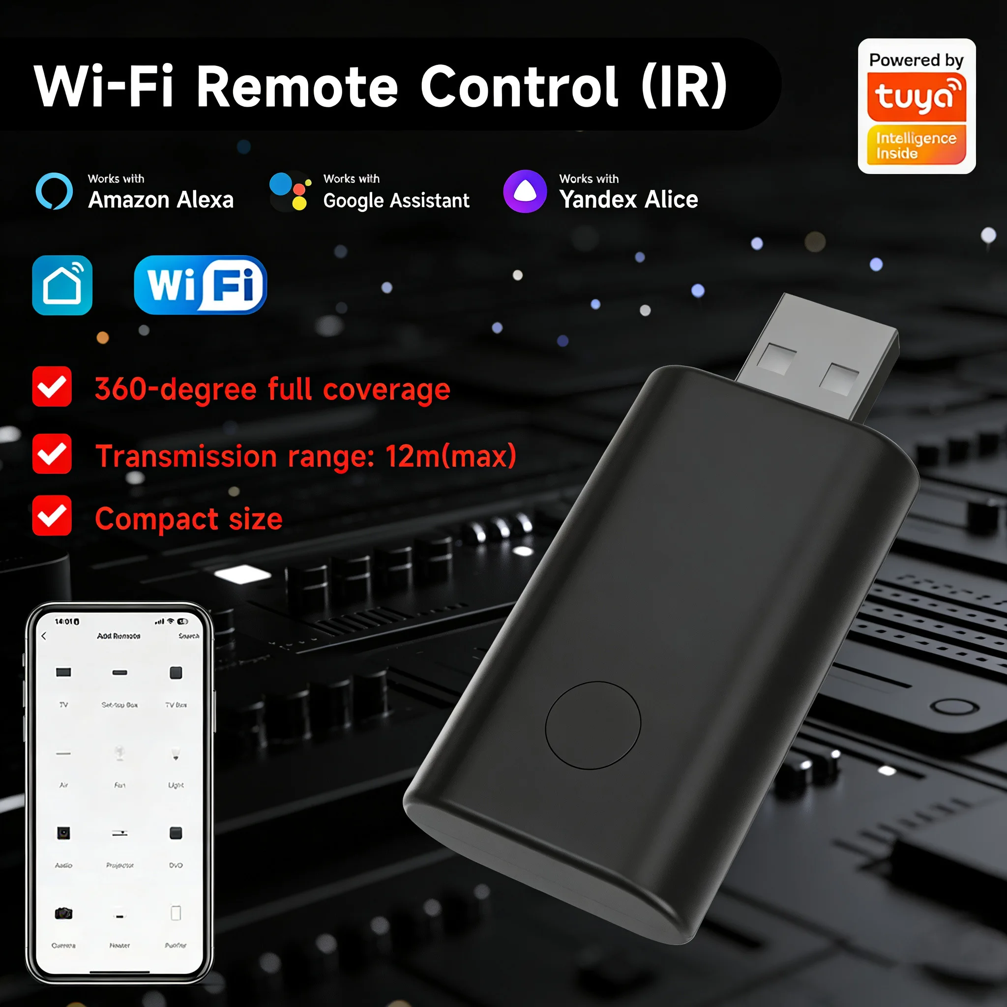 WiFi-IR-Fernbedienung, 12 m maximale Übertragungsreichweite 360 °   Tuya IR USB-Infrarot-Sender mit voller Abdeckung für TV-AC-Lüfterlicht