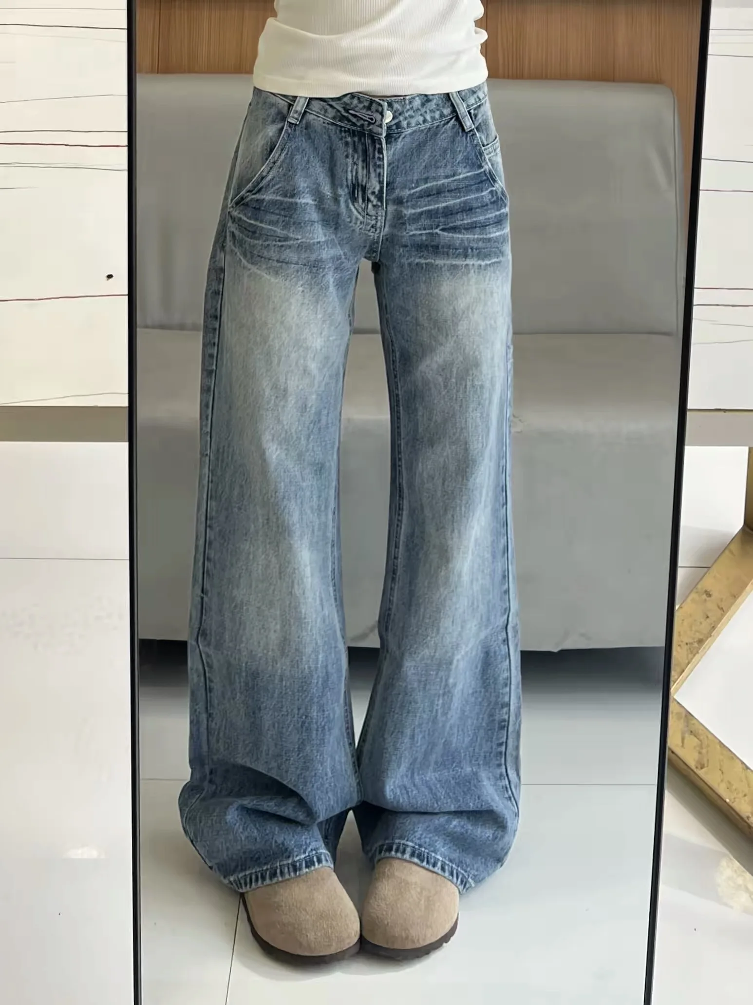 American Retro Low Waist Flared Jeans Women's Autumn New Pear Body Shape Draped Lazy Versatile Floor-Length Pants