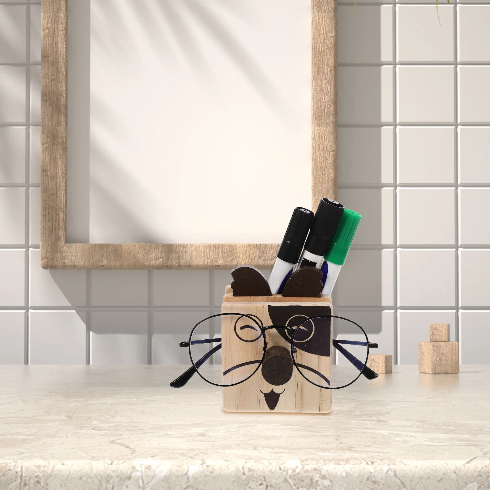 

Cute Cartoon Wooden Eyeglass Pen Holder Desk Organizer Animal Shape Pencil Container for Kids Teachers Office Use