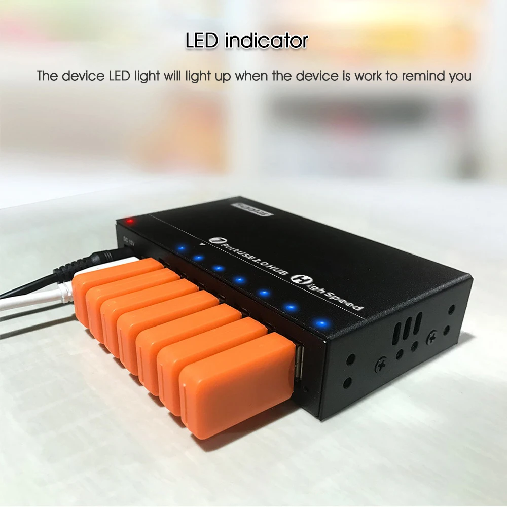 A172 Aluminum  7 Port Desktop Usb 2.0 Hub for Smartphone Accessories