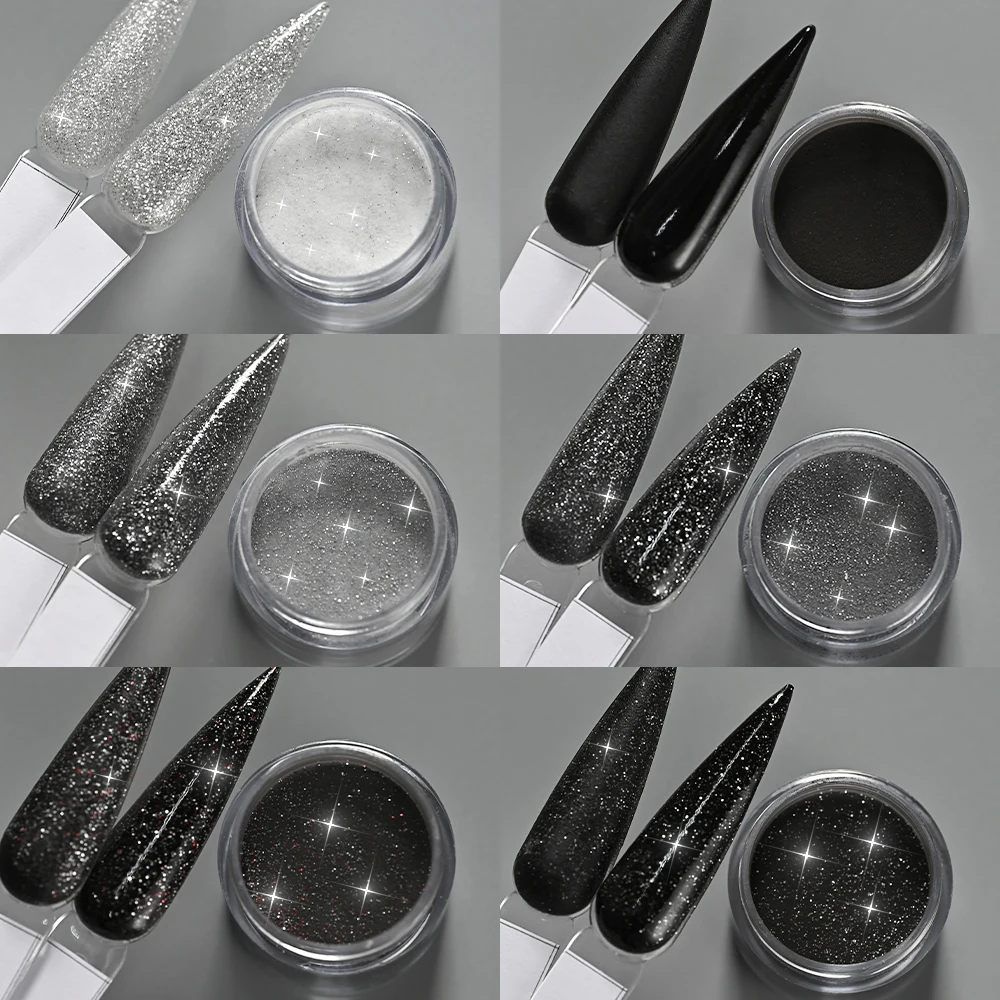6개 세트 글리터 컬러 네일 아크릴 크리스탈 파우더 반짝이 폴리머 아크릴 파우더 프렌치 네일 연장 조각용 색소