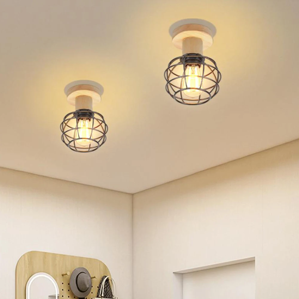 Wood LED Ceiling Light American Loft Corridor Balcony Room Ceiling Lamp Nordic Simple Lights Indoor Lighting Fixture Lamps E27