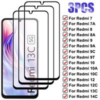 3Pcs on For Xiaomi Redmi 13C 14C 12C 10C 5G Tempered Glass For Redmi 12 10 10A 9 9A 9C 9T 7 7A 8A 8 Full Cover Screen Protector