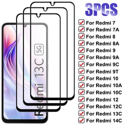 3Pcs on For Xiaomi Redmi 13C 14C 12C 10C 5G Tempered Glass For Redmi 12 10 10A 9 9A 9C 9T 7 7A 8A 8 Full Cover Screen Protector
