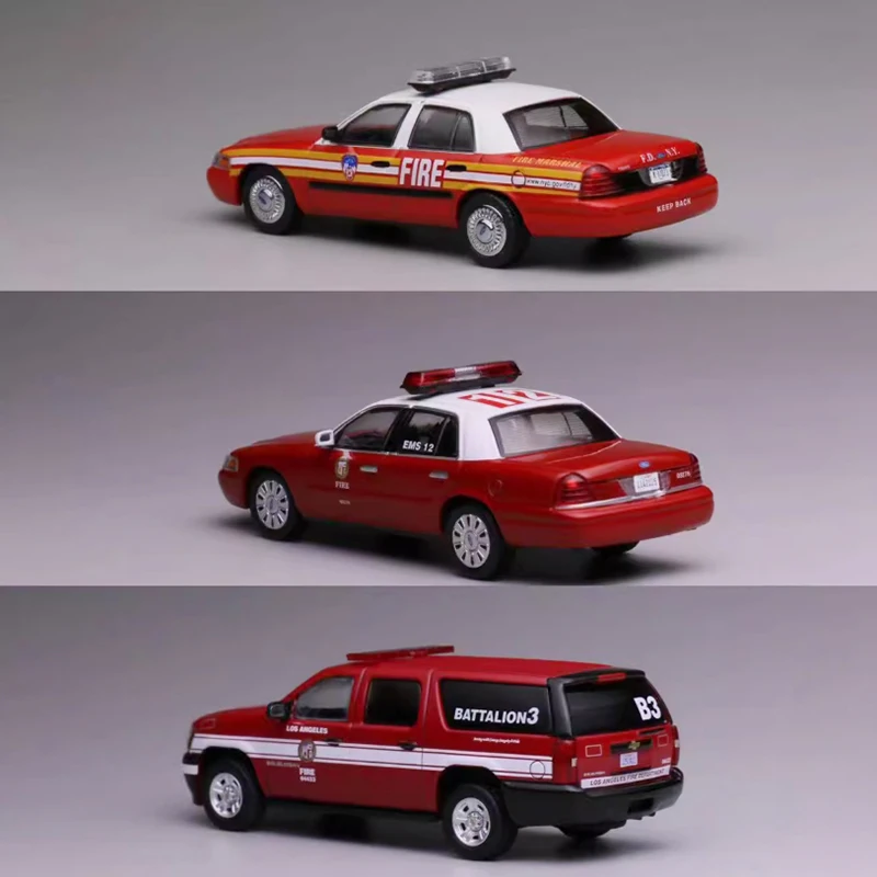 Modelo 596 fundido a presión, escala 1:64, CV Fire & CV EMS 12 y motor de bomberos suburban, modelo de coche de aleación, colección de recuerdos, adorno de regalo
