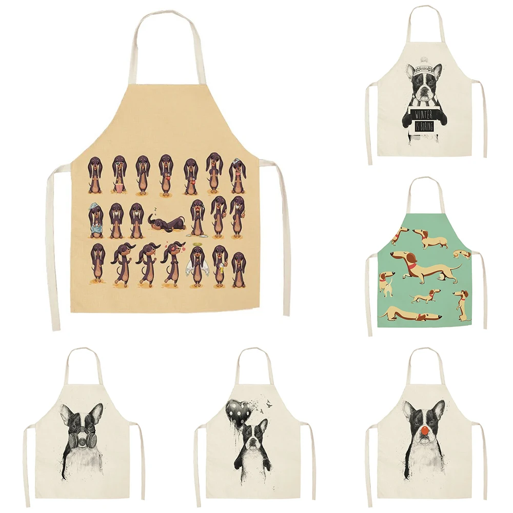 Simple Puppy Print Graphic Apron Unisex Kitchen Cooking Baking Sleeveless Bib Home Cleaning Linen Apron