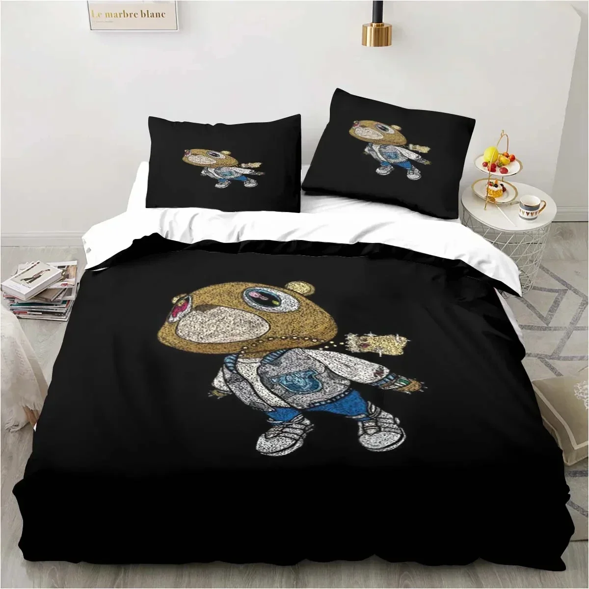 2026 Cartoon Kanye West Rapper Art Bedding Set,Duvet Cover Bed Set Quilt Cover Pillowcase,King Queen Twin Size Boys Girls Adults