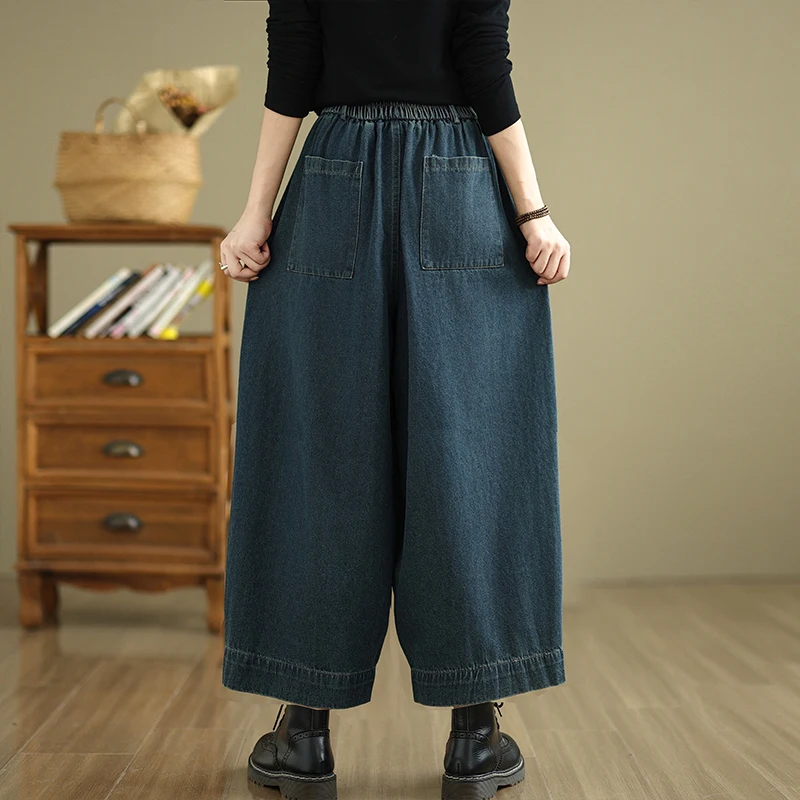 بنطلون جينز واسع الساق كاجوال مغسول، مقاس كبير، يخفي الجسم وينحفه، بنطلون هارلان للخريف والشتاء والربيع #5