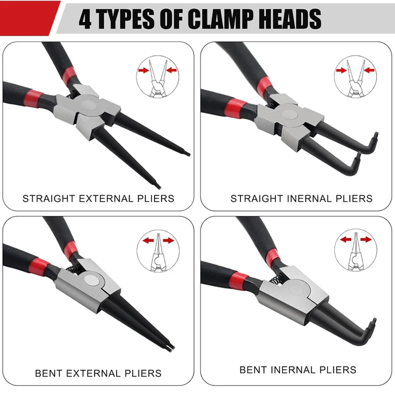 7 inch Circlip Pliers Set Precision Ring Spring Pliers for Ring Removal Installation Internal/external Circle Clamp Pliers Kit