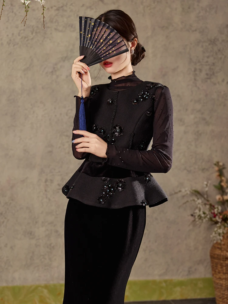 

Bla Embroidered Sequin round Ne Svel Vest New Chinese Sle Faionable Retro All-Match Ele Waistcoat N8007