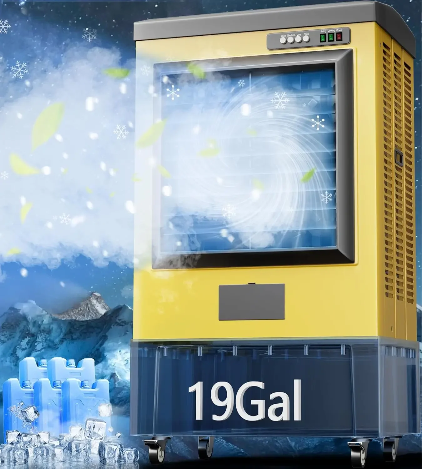 

Поворотный охладитель 6500 куб. футов в минуту, испарительный воздухоохладитель с непрерывным автоматическим заполнением, резервуар для воды на 19 галлонов, 5 пакетов льда, портативный