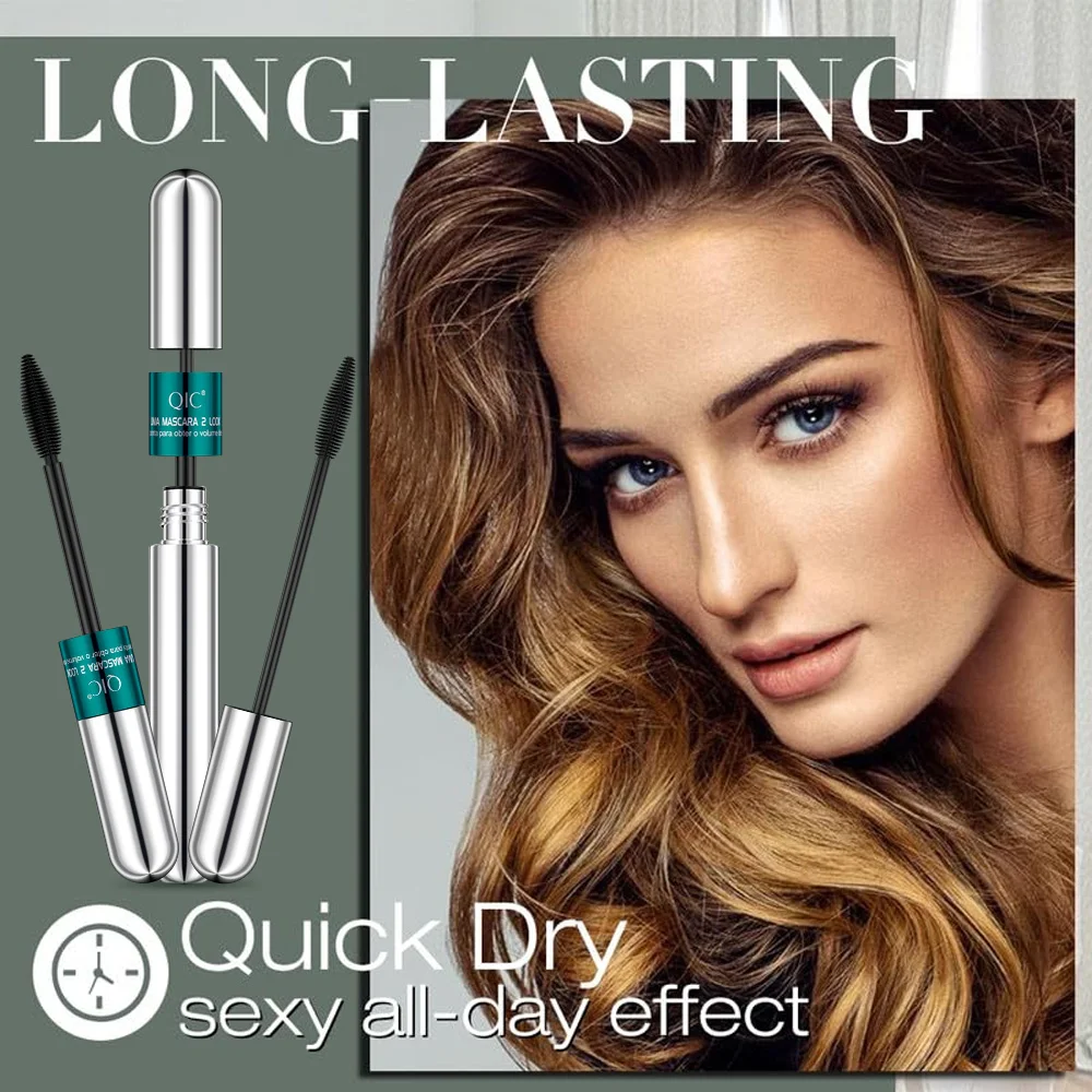 1pc QIC 더블 헤드 방수 블랙 마스카라 속눈썹 연장 두꺼운 컬링 빠른 건조 오래 지속되는 마스카라
