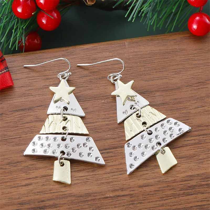 Vintage Metal Christmas Tree Long Drop Earrings for Fashion Women Girls Holiday Party Jewelry Acccessories Christmas Gift