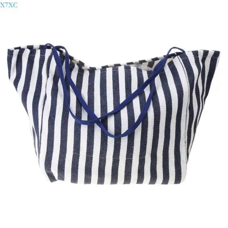 

X7XC Practical Striped Canvas Bag for Everyday Use Large Women's Shoulder Bag