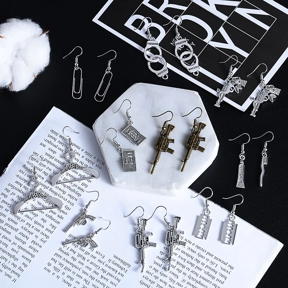 Fashion Jewelry Accessories Handcuffs Toothpaste Hook Earring Punk Earrings Gun Blade Pistols Dangle Drop