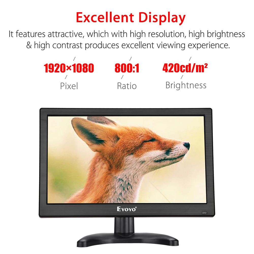 Eyoyo EM12K Full HD 12 Inch 1920*1080 Resolution LCD Monitor IPS Display With Loudspeaker VGA BNC AV USB Audio For Computer CCTV