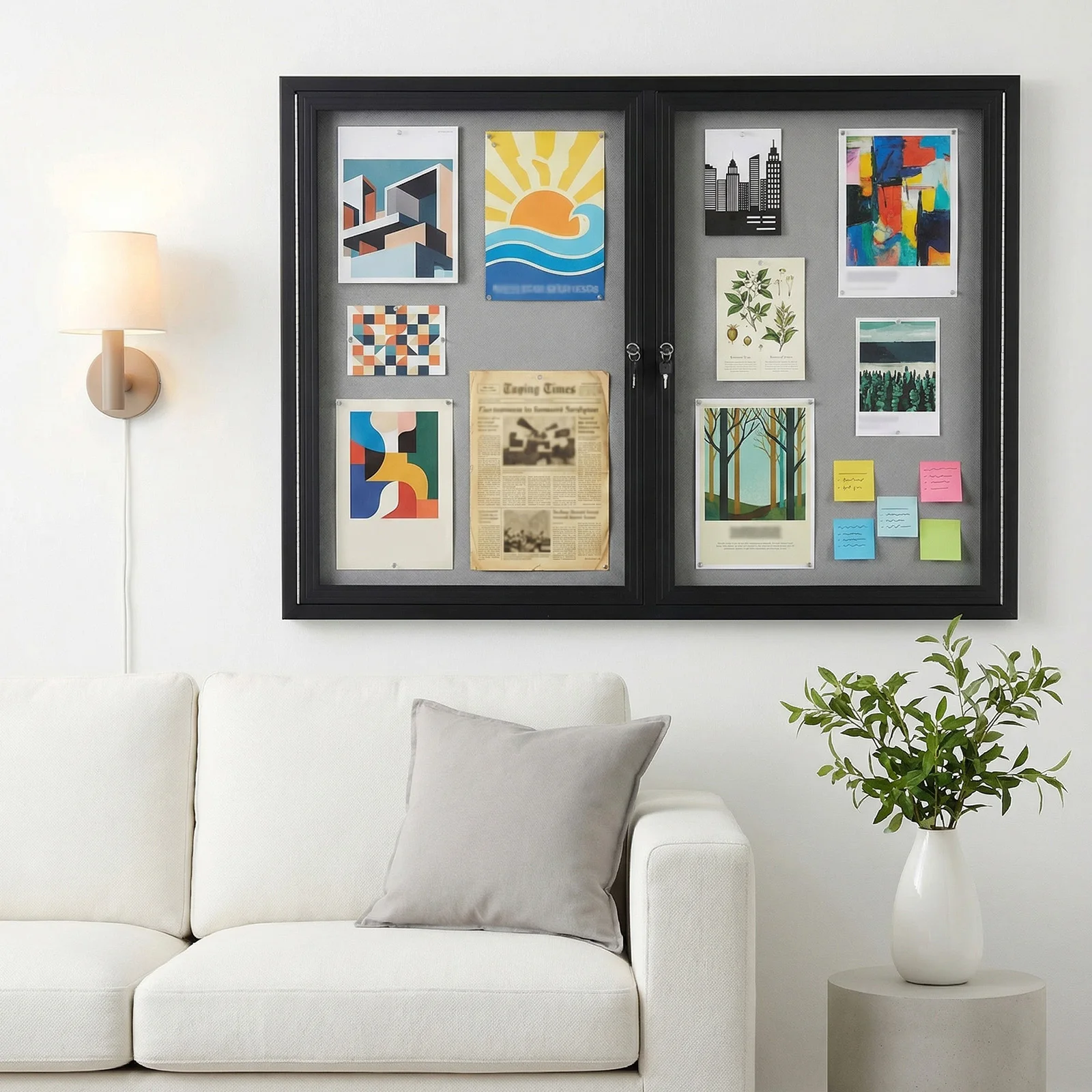 

Weatherproof Cork Noticeboard Aluminum Frame Wall-Mounted Display Case with Glass Locking Door for Home Office and Community Use