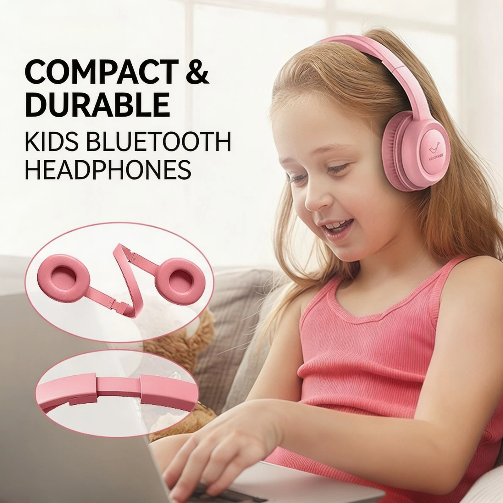 Kids Bluetooth Headset 85Db Safe Volume Limit Adjustable Headband 30H Playtime For Children Online Study Learning Entertainment