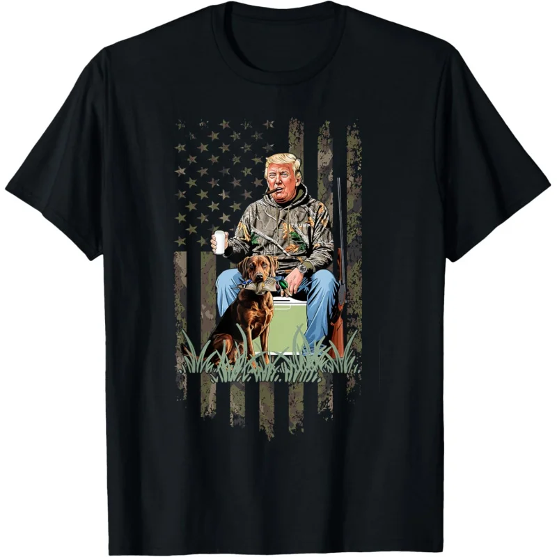 

Men's and Women's Sports Leisure New Fashion Gift Hunting Trump Camouflage American Flag Duck Hunting Season MAGA Black T-shirt