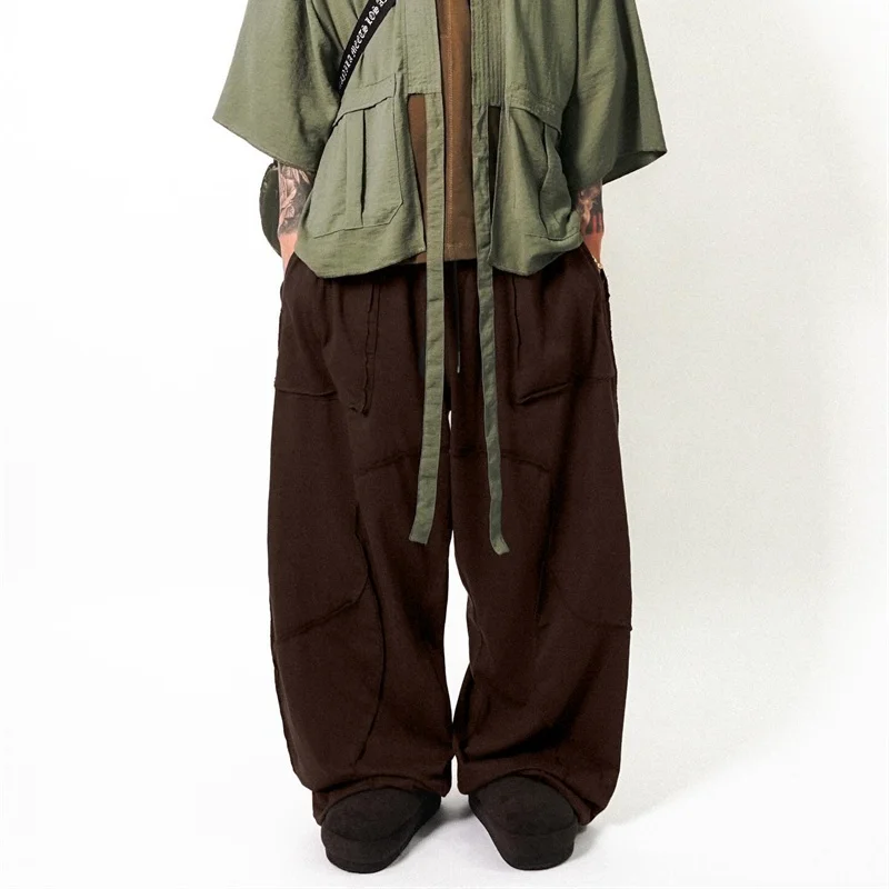 

Spring Autumn new men's loose casual wide-leg pants sports straight-leg pants trendy long pants drawstring elastic men sweatpant