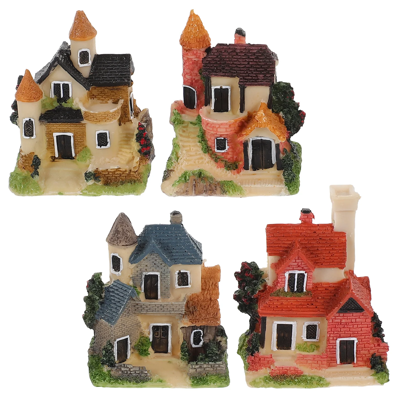 

4 Pcs House Crafts Little Home Mini Photo Prop Moss Tiny Fairy Cottage Resin Creative Decor Mini-landscape Ornament Adorable