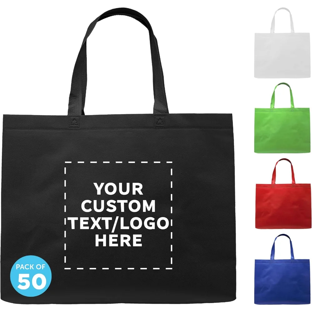 

Custom Jumbo Sized Tote Bags Set of 50, Personalized Bulk Pack - Reusable Grocery Bags, Shopping Bags
