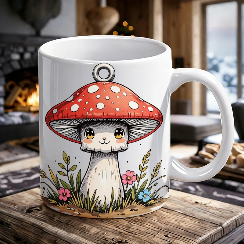 Cup & Mug Set, Cute Mushroom Character Ceramic Mug, Coffee Cup, Milk Cup, Office Tea Cup, Drinking Cup, Gift for Friends