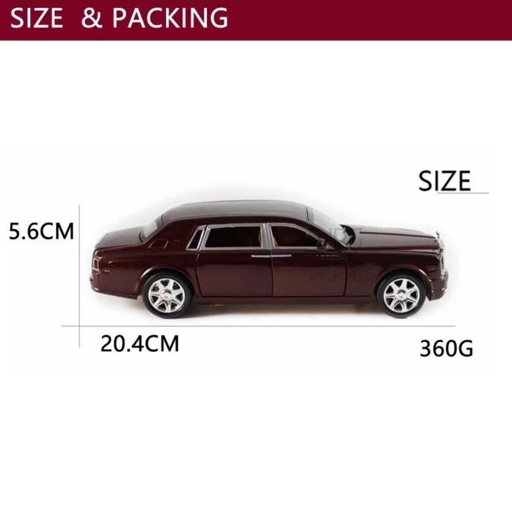 1:24 Rolls Royce Phantom Alloy Cars Model Toys Diecast Limousine Sound Light Pull Back Toys Children Christmas Gifts Collection