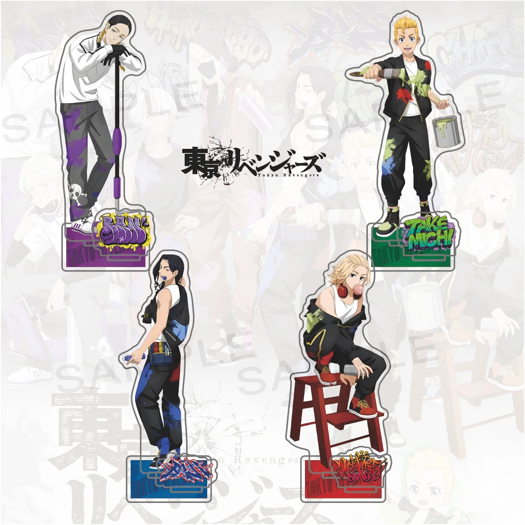 Anime Tokyo Revengers Graffiti Theme Double Insert Acrylic Stand Keychain Desktop Ornament Decor Anime Collectible Merch Mikey
