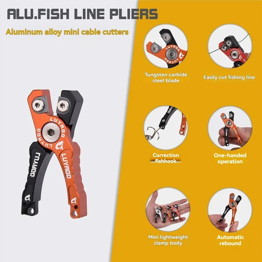 Mini Fishing Line Pliers Aluminum Alloy Fishing Line Cutter Tungsten Steel Blade Portable One-Hand Fishing Tool