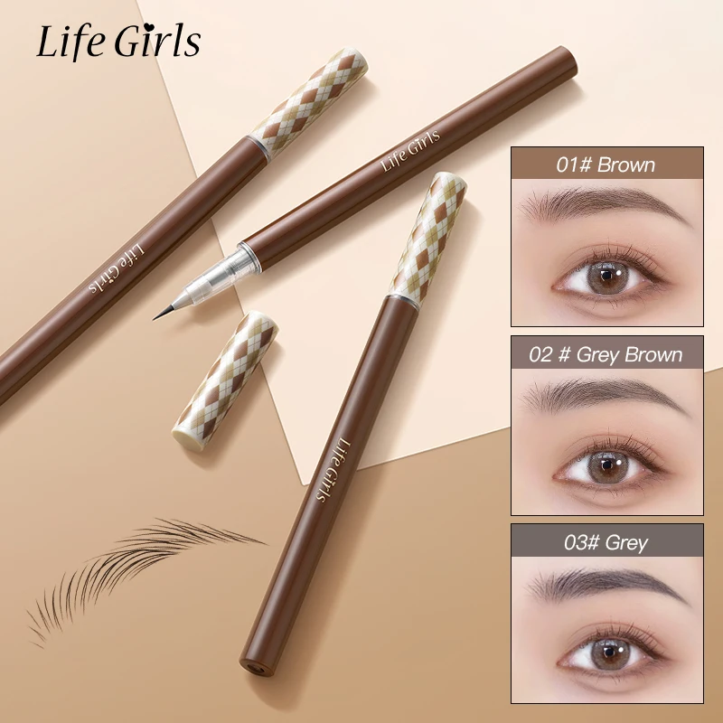 Life Girls Flüssiger Augenbrauenstift, 0,01 mm, ultrafein, glatt, wasserfest, einfache Anwendung, natürliches 3D-Augenbrauen-Make-up