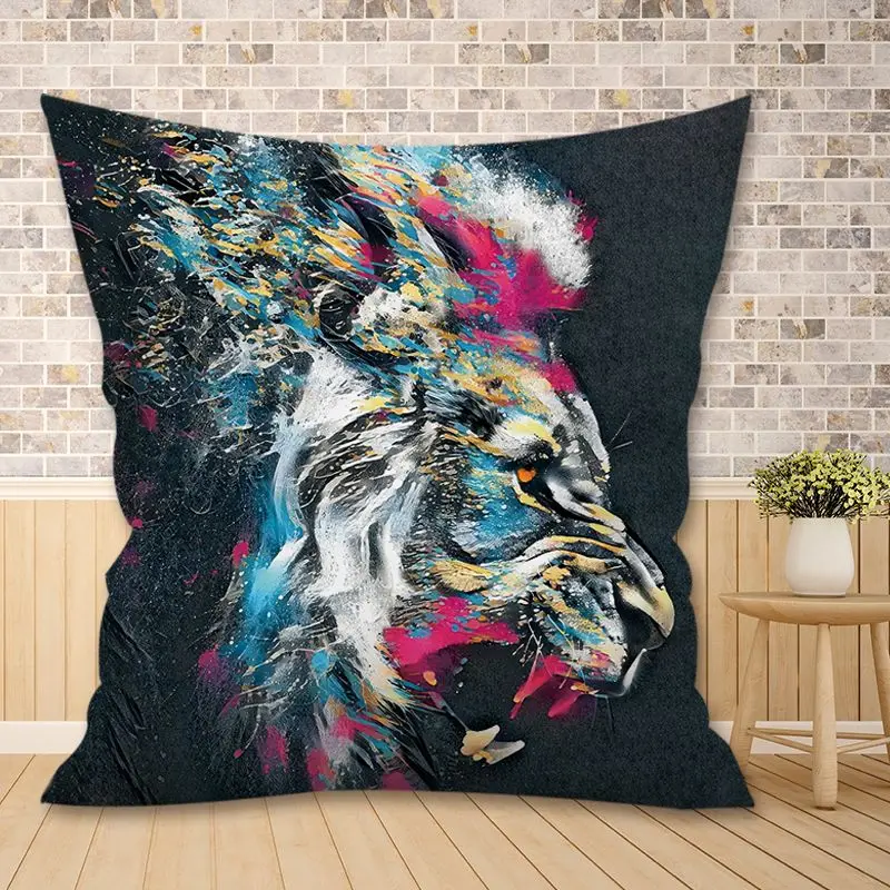 Funny Lion Pillowcase Colorful Lion Pillows Case for Bedroom Sofa Home Decoration Modern Double Bed Cushions Cover 45x45cm