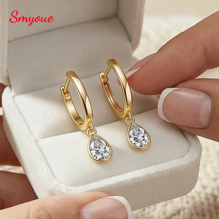 

Smyoue 18K Plated D Vvs1 0.5CT Pear Cut Moissanite Hoop Earrings for Women Simple Wedding Jewelry Real S925 Pure Silver Gifts