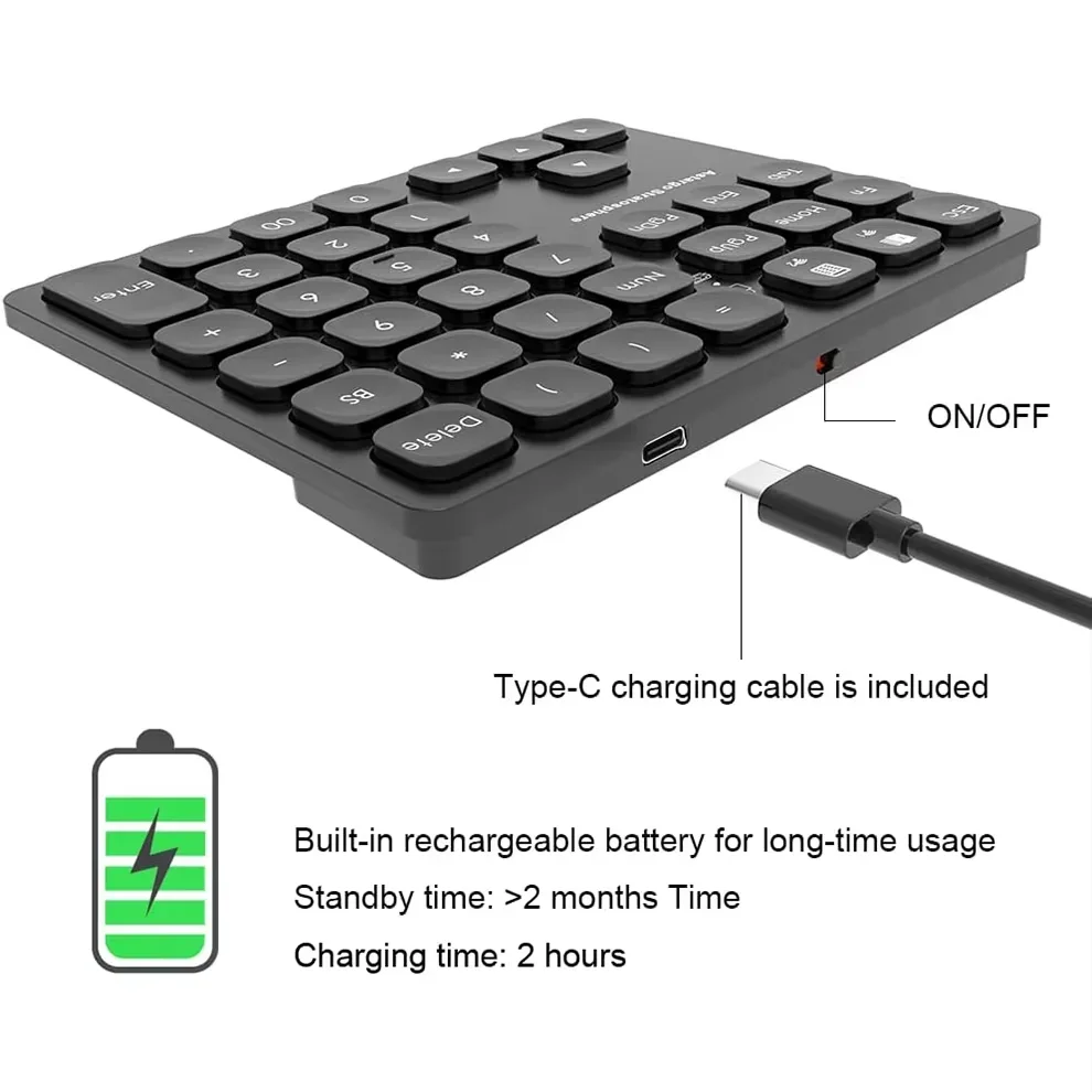 Dual Bluetooth Numeric Keypad 36 Keys Silent Rechargeable External Numpad Keyboard  for Data Entry Financial Calculation