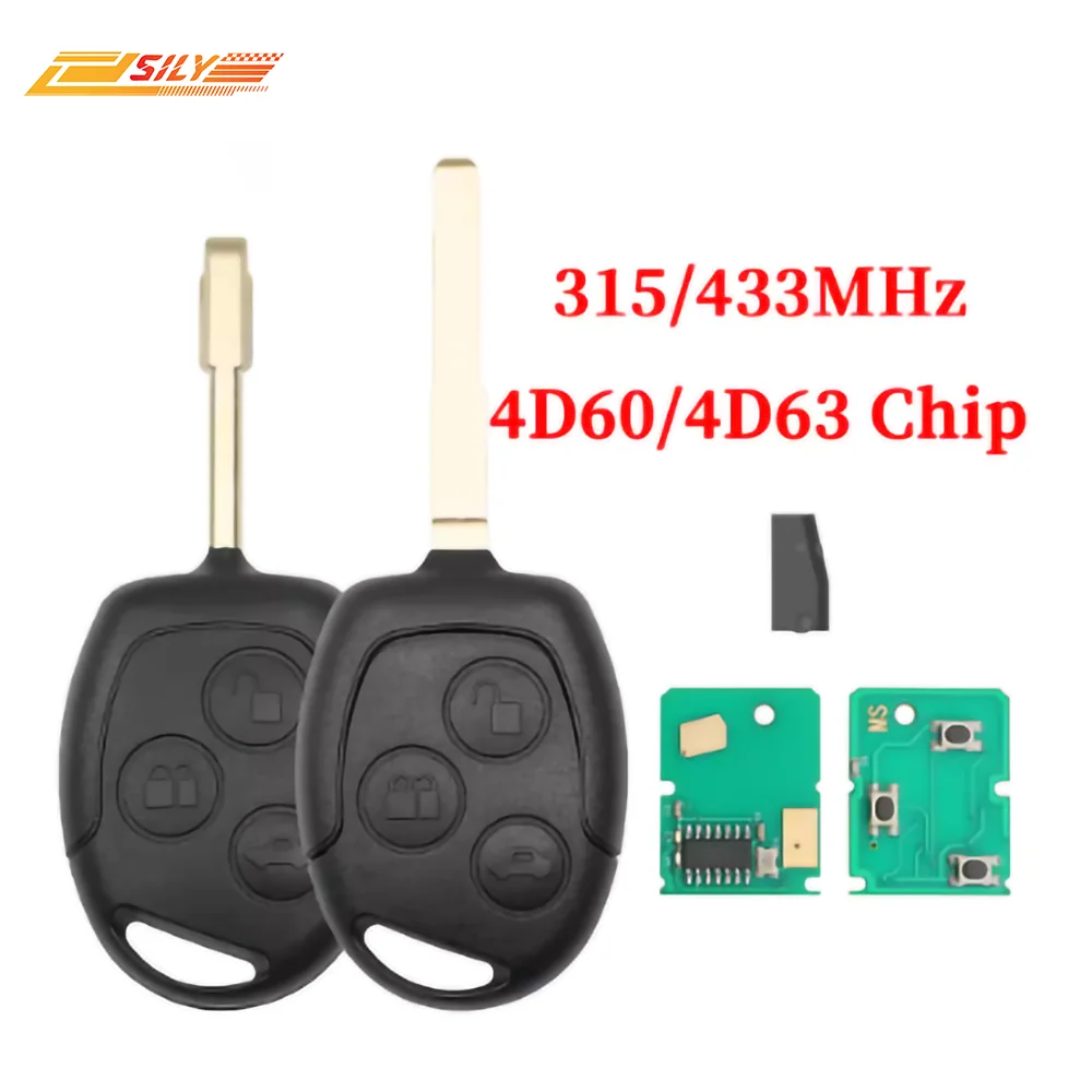 SILY 3 BTN дистанционный брелок 315/433 МГц 4D60/4D63 чип для Ford Mondeo Focus Fusion Fiesta Galaxy Transit полный автомобильный ключ