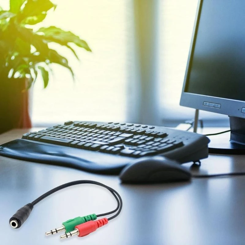 090F 헤드셋 PC 용 마이크 스플리터 케이블 3.5mm 헤드폰 사운드 어댑터 변환기 3.5mm 암 ~ 이중 3.5mm 남성