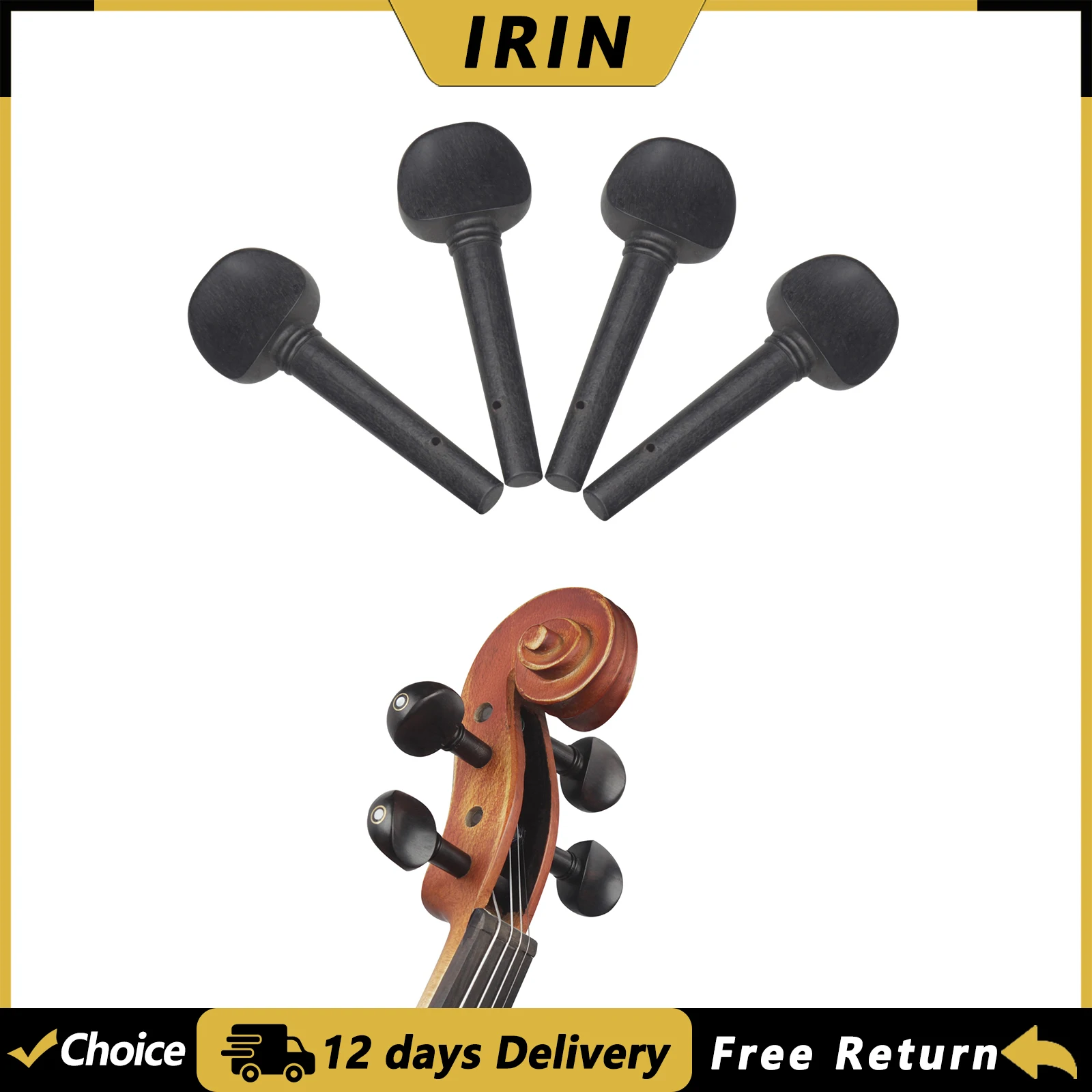 IRIN 4Pcs Violin Tuning Pegs Ebony 4/4 3/4 1/4 1/2 1/8 Fiddle Tuning Pegs Replacement Parts Stringed Instrument Accessories