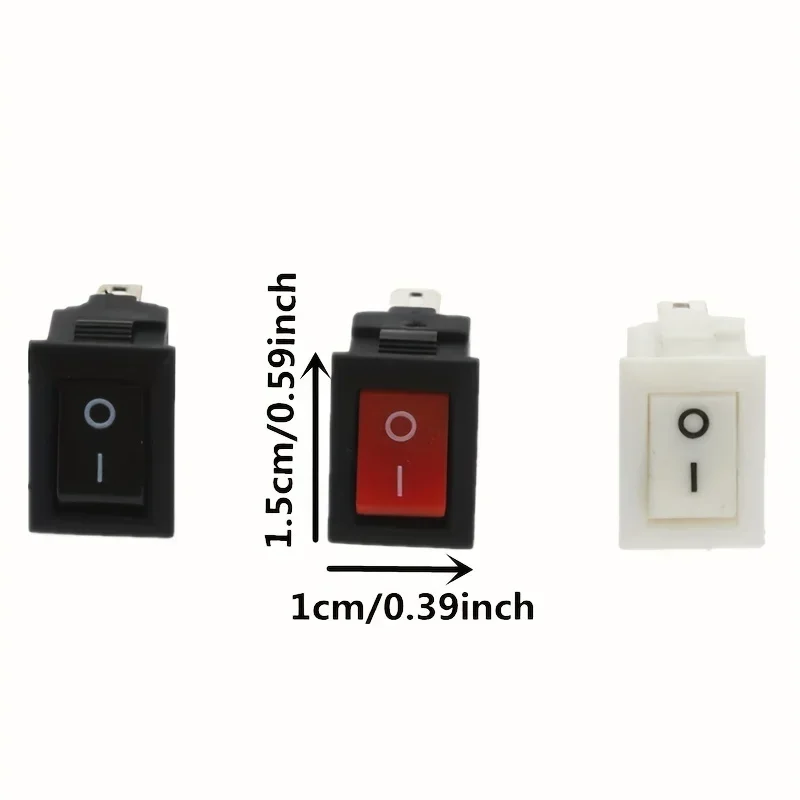 15pcs Mini Rocker Switch SPST Black and Red Snap in Switches Button AC 250V 3A / 125V 6A 2 Pin I/O 10*15mm On-off