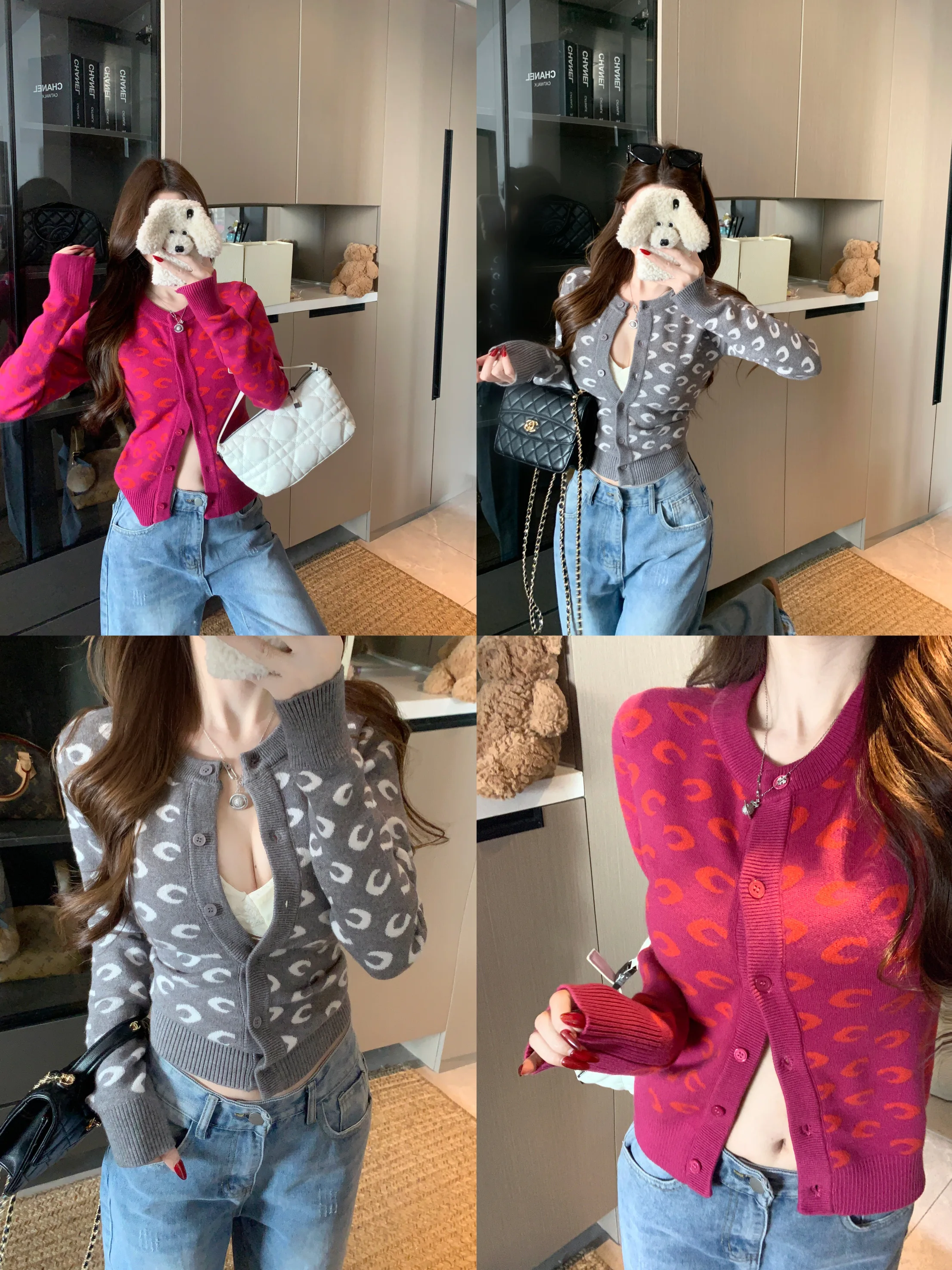 

Розовый вязаный кардиган с длинными рукавами и круглым вырезом, женский, приталенный, весенний дизайн, с открытым передом, свитер-пальто, маленький размер, топ