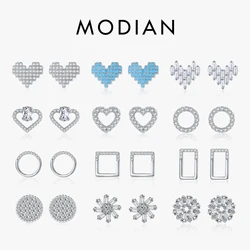 Modian 32 Style 100% 925 Sterling Silver Fashion Hearts Clear CZ Turquoise Stud Earrings For Women Simple Wedding Fine Jewelry