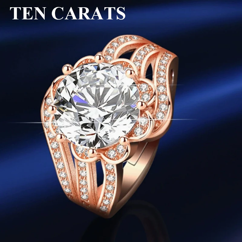 

TEN CARATS 925 Sterling Silver Moissanite Ring 3 Carat Luxury Flower Design Engagement Jewelry Elegant Gift for Women
