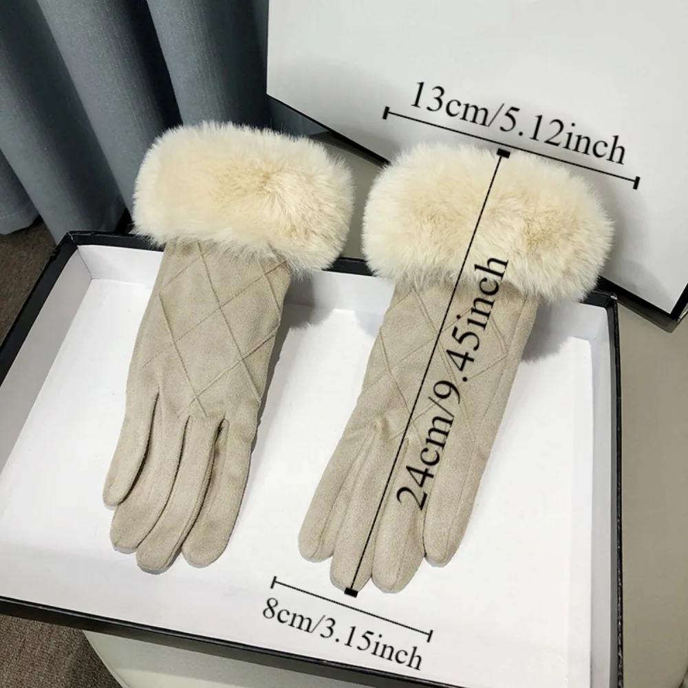 Guantes sencillos de gamuza con forro polar para invierno, guantes de felpa a cuadros para pantalla táctil, manoplas de ciclismo para mantener el calor con dedos completos para mujer