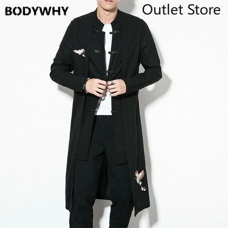 New Chinese Traditional Coat Linen Embroidery Gown New Year Fashion Embroidery Vintage Clothing Overcoat Buckle Oversize Outwear